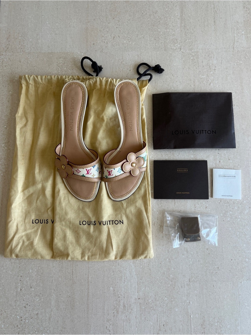 Louis Vuitton Beige Multicolor Monogram Flower Slide Mules - Picture 10 of 10